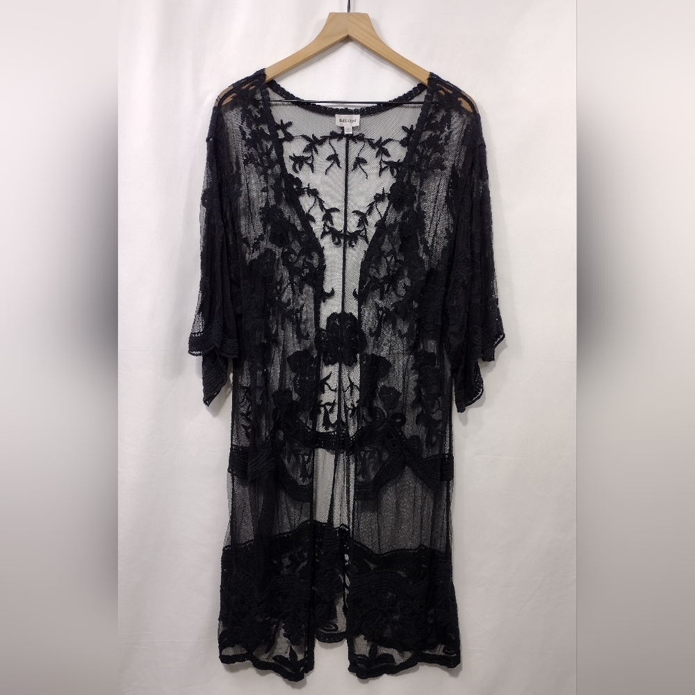 Dizzire Floral Lace Kimono Women's S Black Boho Retro 90s Y2K Beach Coastal